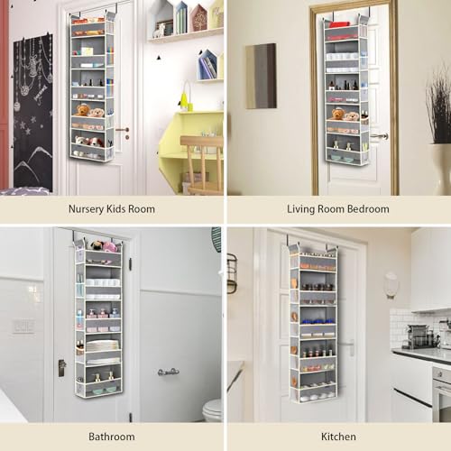 2 Pack Over The Door Hanging Organizer 5-Shelves and 10 Side Pockets, Over The Door Storage for Bathroom and Bedroom, Back of Door Organizers for Baby Products and Kid's Toys(13"x5"x44" Grey) - color: Grey, size: 5-Shelf Over Door Organizer 2 Pack