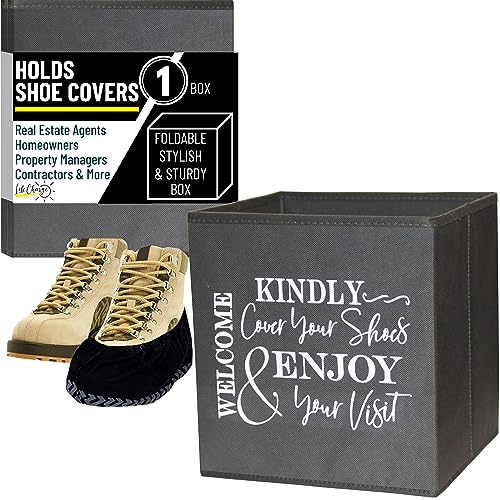 Shoe Cover Box - Welcome Guests to Please Cover Shoes. Indoor Foldable Storage Bin to Fill w/your Favorite Booties. For Homeowner, Real Estate Agent, Realtor Open House Supplies | 1 Grey & White - color: Grey and White, size: 1