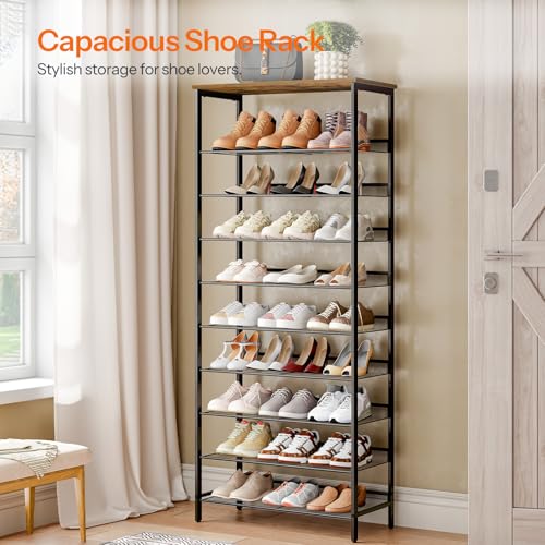 HOOBRO Shoe Rack for Entryway, 10-Tier Shoe Shelf, Large Capacity Shoe Storage Organizer for 27-30 Pairs of Shoes, Front Door Entrance, Hallway, Closet, Space Saver, Rustic Brown and Black BF110XJ01 - size: 10 Tiers (29.5"W)