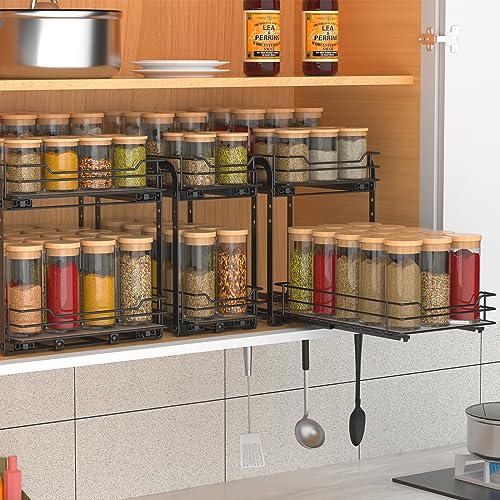 BOIVSHI 2-Tier Spice Rack, Pull Out Spice Racks Organizer for Cabinet, Height Adjustable Heavy Duty Metal Basket for Inside Cabinets & Pantry Closet (7.5''Wx10.5''Dx9.5''H) - size: 2 Tier,7.5''Wx10.5''Dx9.5''H