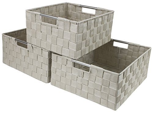Sorbus Storage Box Woven Basket Bin Container Tote Cube Organizer Set Stackable Storage Basket Woven Strap Shelf Organizer Built-in Carry Handles (Beige) - color: Beige
