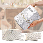 BOYATU Travel Makeup Bag Cosmetic Bags for Women: 3 Pcs Set Large Capacity Make up Bag with Handle - Vegan Leather Toiletry Bags with Compartments - Makeup Organizer for Travel Essentials(A-8-White) - color: A-8-White