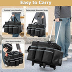 HODRANT Large Cleaning Caddy with Detachable Trolley & Shoulder Strap, Cleaning Supplies Bag with Handles & Support Plates, Cleaning Product Rolling Organizer for Car Wash and Housekeeping