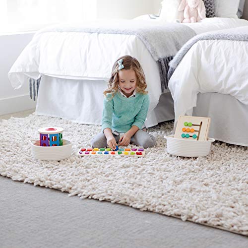NaturalCozy 5-Piece Round Small Woven Baskets Set– Cotton Rope Baskets for Organizing! Montessori Toys, Fruits Remotes Key Tray Bowl for Entryway Desk, Shallow Catchall Home Décor, Cat Dog Bin Gift - color: Off White