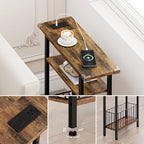 Vagusicc Narrow Side Table with Charging Station, 3-Tier Skinny Side End Table for Couch Sofa, Small End Side Tables for Small Spaces, 25.2" Tall Slim Nightstand for Living Room, Bedroom, Rustic Brown - color: Rustic Brown, style: With Plug
