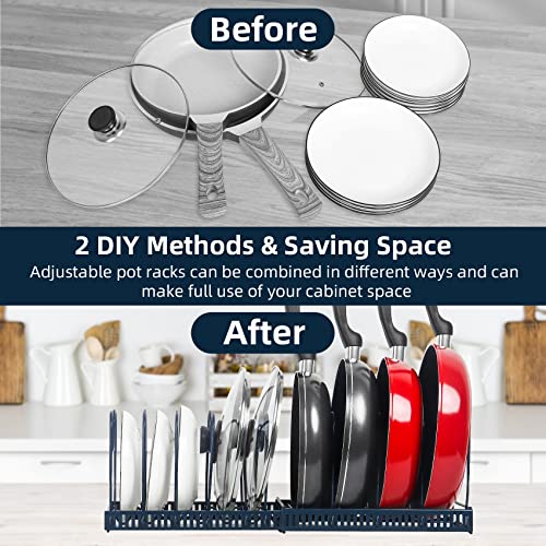 ROOHUA Expandable Pot and Pan Organizer - Cabinet Pot Lid Holder with 10 Adjustable Compartments for Cookware, Baking, Frying (Dark Blue, 10) - color: Dark Blue