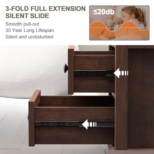 REDAYFUR 18" Wide End Table with Fast Charging Station Set of 2, 18” Wide Sofa Side Table with Drawers,End Table with Drawers for Living Room,Cherry - color: Cherry, size: 1 Set