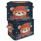Custom Storage Basket with Name, Personalized Storage Bins with Zipper Lid, Foldable Fabric Storage Box Large capacity with Handle Red Hat Scarf Bear - color: Option 14