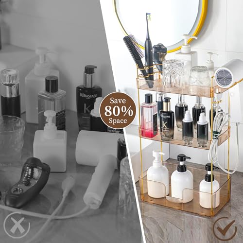 YCIA&DONE Luxury Bathroom Counter Organizer, Large Makeup Organizer Countertop, Shelf Organizer, Vanity Tray, Easily Assemble for Bathroom Organizers and Storage, Undersink, Cabinet,3 Tiers Amber - color: Amber, size: 3 tiers