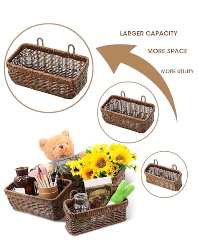 AceList Wall Hanging Basket, Boho Style Hand-Woven Hanging Storage Baskets - Set of 2, Ideal for Boho Room Decor, Kitchen, Garden, and Living Room(Brown) - color: Brown, size: 2 pc (large)