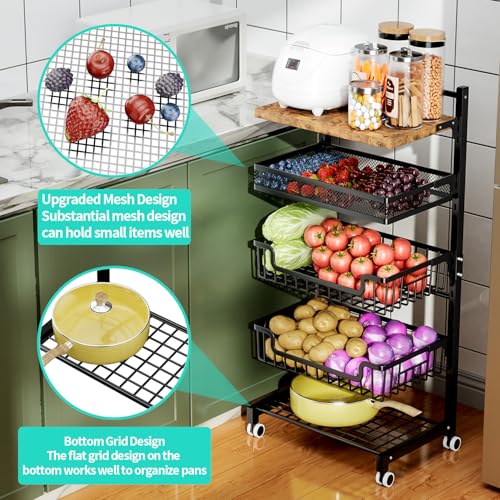 HapiRm Fruit Basket Kitchen Cart - 5 Tier Adjustable Vegetable Storage Rack, Large Capacity Rolling Kitchen Carts on Wheels for Snack Onion and Potato Storage - size: 5 Tier - Standard