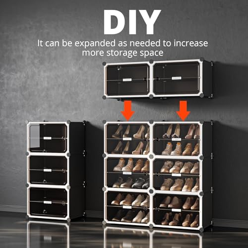MAGINELS 6-Tier Shoe Rack,Expandable Plastic Shoe Cabinet. Shoe Storage with Door,Entryway, Closets, Hallway, and Bedroom.Accommodates Up to 24 Pairs of Shoes.Grey (3 by 10-(60 Pairs)) - size: 3 by 10 (60 Pairs)