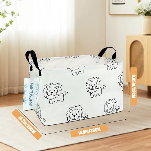 LANGYASHAN Rectangular Storage Bin Collapse Canvas Fabric Cartoon Storage Basket with Handles for Organizing Home Kitchen Boys and Girls Toys Office Closet Shelf Baskets (Rec lion) - color: REC lion
