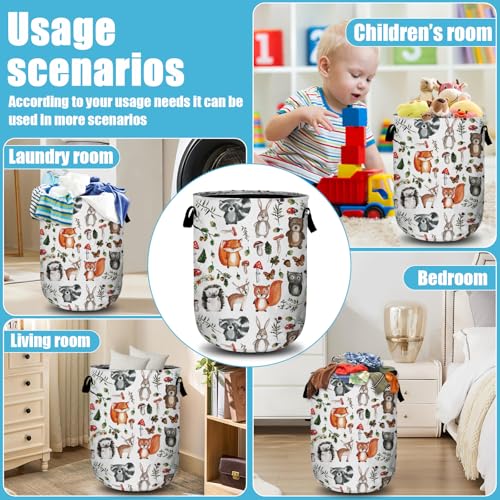 Cute Woodland Animal Laundry Basket, Laundry Hamper Collapsible Oxford Cloth with Handle Clothes Toy Storage Bin for Bathroom Laundry Room Bedroom 15.7 X 20 Inch - color: Cute Woodland Animal