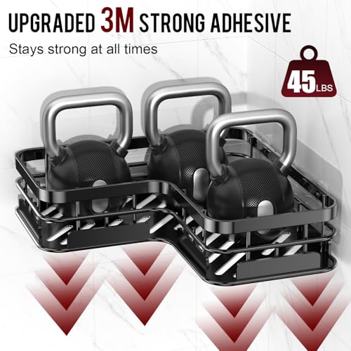 Getsrichfc Large Capacity Shower Caddy, Heavy-Duty Adhesive Shower Organizers with Custom Aesthetic Design Soap, No Drilling Corner Shower Shelves, 5 Hooks for Bathroom Accessories - 3 Pack