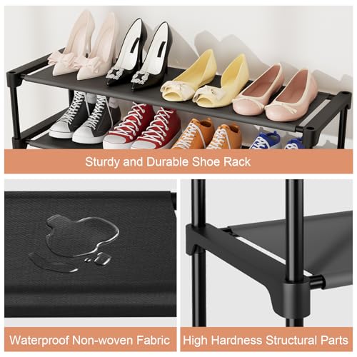 32.3" Widening Design Shoe Rack for Closet 16 Pairs Small Spaces Non-Woven 3 Tier Shoe Organizer Stackable Metal Shoe Shelf for Entryway, Bedroom - color: Black