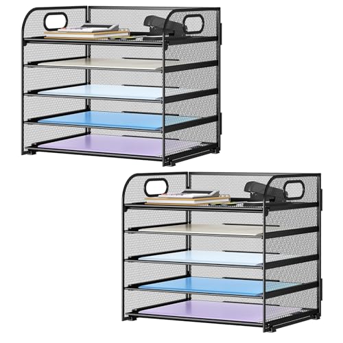 Paper Organizer Letter Tray with Handle Mesh 5 Trays Desk File Organizer Paper Sorter Desk Organizer for Office, Home or School-Black 2 Pack - color: Black 2 Pack, size: 12.6" x 9.1" x 13.4"