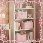 Kathfly 3 Pcs Bow Foldable Storage Baskets Plush Faux Fur Jacquard Design Laundry Basket with Handles Waterproof Storage Bins Fabric Shelf Baskets for Organizing Closet Clothes - style: Bow