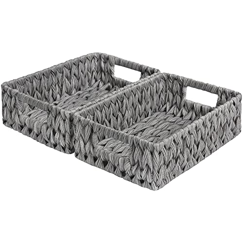 GRANNY SAYS Wicker Baskets for Storage, Waterproof Storage Baskets, Odorless Wicker Basket with Handles, Decorative Storage Containers, Gray Basket for Pantry Storage, 2-Pack - color: Gray, size: 11 ¼"L x 7 ½"W x 3 ½"H