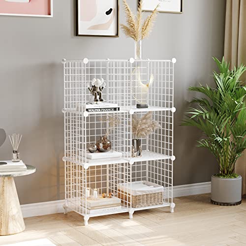 AWTATOS Wire Cube Storage Organizer, Closet Organizers and Storage, Metal 6 Cube Storage Shelves Bookshelf, Portable Closet Clothes Organizer for Bedroom, Home, Office, White - color: White, size: 6 Cube(30x30cm)