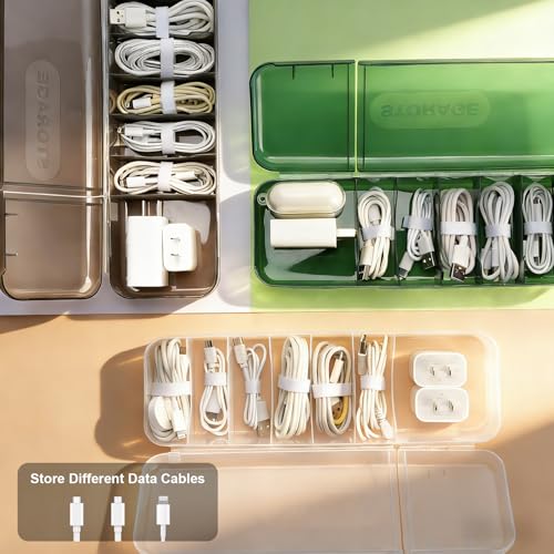 Charger Cable Cord Storage Organizer Box - 3 Pack With Lid - Easy Storage Without Cable Ties-Stackable Cord Organizer for Drawer