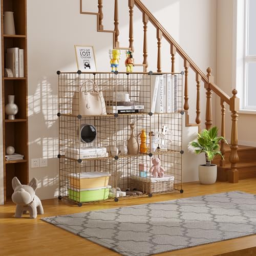 C&AHOME Wire Cube Storage, 9 - Cube Organizer Metal C Grids, Modular Shelves Units, Closet Organizer, Ideal for Home, Office, Living Room, 36.6”L x 12.4”W x 48.4”H, Brown UWCS3009R - color: Brown, size: 9 Cube