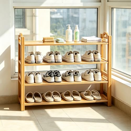 4-Tier Shoe Rack Bamboo Shoe Organizer Free Standing Shoe Storage for Entryway, Closet, Hallway, Bathroom and Living Room, Natural - size: 4 TIER