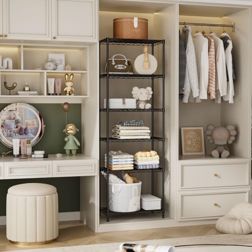 SINGAYE Shelf Closet Wire Shelving：Adjustable Metal Unit for Laundry Room Organization Bathroom Kitchen Home Storage Pantry Rack Shelves - color: Black, size: 6Tier-11.45"Dx22"Wx69.4"H