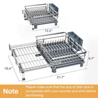 SNTD Dish Drying Rack - Extendable Dish Rack, Large Sink Drying Dish Drainer for Kitchen Counter, Stainless Steel Dish Strainer with Utensil Holder (Silver) - color: Silver