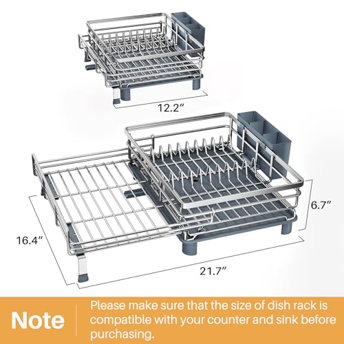 SNTD Dish Drying Rack - Extendable Dish Rack, Large Sink Drying Dish Drainer for Kitchen Counter, Stainless Steel Dish Strainer with Utensil Holder (Silver) - color: Silver