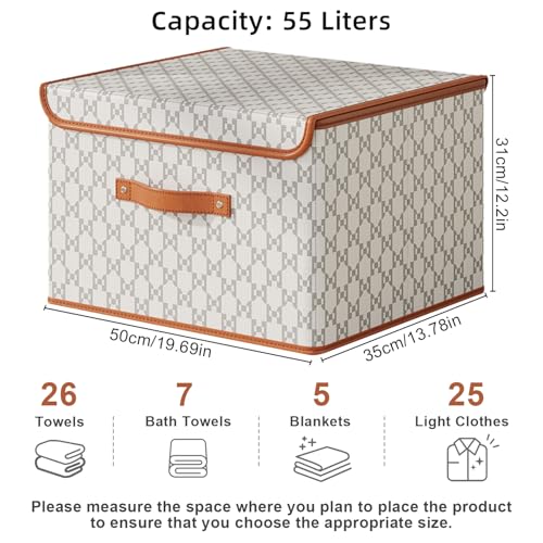 Tuza 2 Pack Fabric Storage Bins with Lids, Collapsible Closet Organizer Container, Decorative Storage Boxes with Lids for Organizing Clothes, Blanket, Grey & White, Extra Large - color: Grey & White, size: 2 Pack - Extra Large