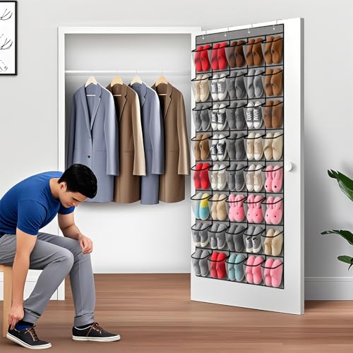 40-Pocket Over the Door Shoe Organizer - Large Mesh Pocket Hanging Shoe Organizer,Behind the Door Shoes Storage Holder Hanger,Large Capacity Design for Dorm Room College,Store 20 Pairs(Grey) - color: Grey