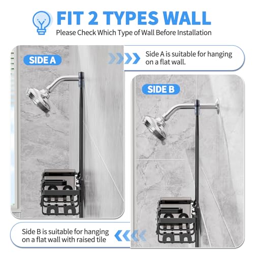GAOKASE Aluminum Shower Caddy Hanging, Never Rust Shower Organizer- 4 Levels with adjustable Height 10 Hooks for Razor/Sponge - Rack with Soap Basket (Black-1) - color: Black-1