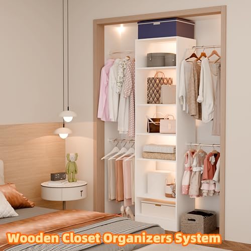Closet System, Closet Organizer System With Adjustable Shelves, Walk-In Closet Storage System With 5 Hanging Rods, Adjustable Cloth Garment Rack, Fits Spaces 3 to 5FT, White - color: ‎6 shelve, size: 1 PC