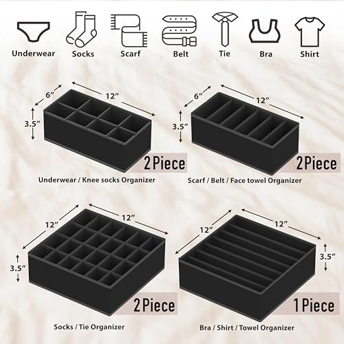 Simple Houseware Closet Underwear Organizer Drawer Divider Assorted 7 Pieces, Black - color: Black, size: 7 Pack