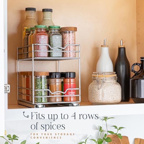 Pull Out Cabinet Organizer for Spices, Cans - Heavy Duty with Lifetime Limited Warranty- Pull Out Spice Rack- Cabinet Pull Out Shelf for Cans,Dishes, Etc, 8-1/2"W x10-3/8"Dx8-7/8"H, Chrome - size: 8 Inch - Double