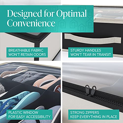 Woffit Under Bed Shoe Storage Organizer – Set of 2 Large Containers, Each Fit 12 Pairs of Shoes – Sturdy Box w/Strong Zipper & Handles – Underbed Organizers for Kids & Adults