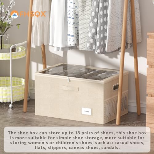 Shoe Organizer for Closet, Shoe Box Storage Containers Fit 18 Pairs Foldable Shoe Storage Bins with Clear Cover & Adjustable Dividers for Shoes Blankets Linen Clothing (Beige, (24.4*16.5*12.9)x1) - color: Beige, size: (24.4*16.5*12.9)x1