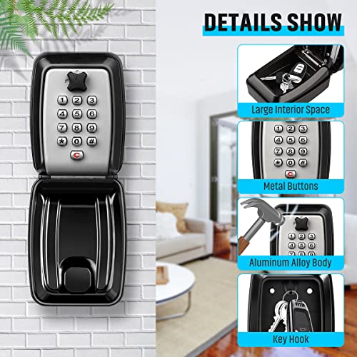Key Lock Box for Outside, Sturdy Waterproof Wall Mount Lock Box for House Key, 12-Digit Combination Resettable Large Capacity Security Lockbox for Home, Garage, Office, Warehouse - color: A-Grey