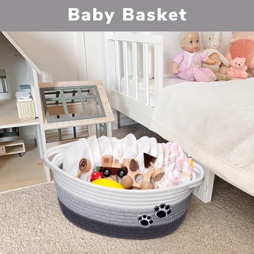 Small Dog Toy Basket, Cute Woven Baskets for Shelves, Decorative Rope Storage Baskets for Nursery, Baby Gift Basket for Diapers, 12 x 8 x 5 inches - color: Grey, size: 12"L x 8"W x 5"H