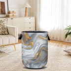 White Gold Marble Laundry Basket, Laundry Hamper Collapsible Oxford Cloth with Handle Clothes Toy Storage Bin for Bathroom Laundry Room Bedroom 15.7 X 20 Inch - color: White Gold Marble