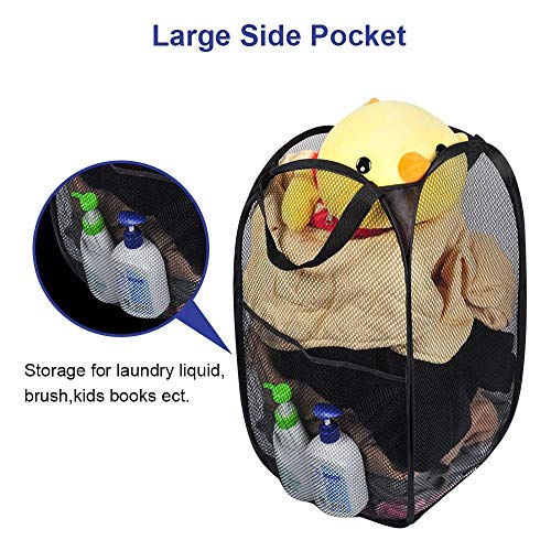 Larpur Popup Mesh Laundry Basket, Collapsible and Portable Clothes Washing Laundry Hamper with Reinforced Carry Handle (Black 2pcs) - color: 2*BLACK