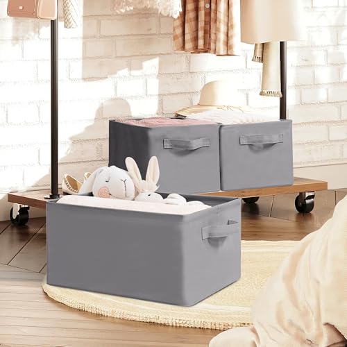 Storage Basket Bins with Metal Frame, Large Collapsible Fabric Storage Baskets for Organizing Shelf, Basket Organizer W/Handles for Blankets, Towels, Laundry, Shelves, 9-Pack, Grey - color: Gray, size: 9 PACK