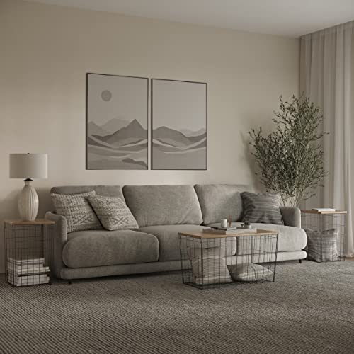 Set of 3 Living Room Tables - Metal Basket Storage with Removable Lids - 2 Small Side and 1 Large Accent Table by Lavish Home (Brown/Black) - color: Brown Square 3