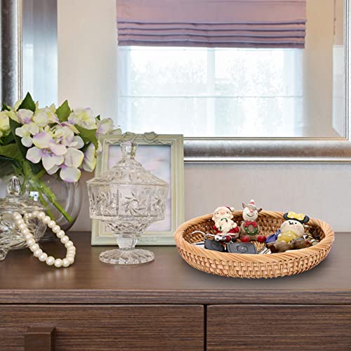 Hipiwe Small Round Keys Basket Bowl for Entryway 8.6" Hand-woven Wicker Storage Basket Rattan Decorative Basket Fruit Candy Cake Food Serving Baskets Tray for Keys, Wallet, Cell Phone - color: Natural Color, size: Small, 8.6"