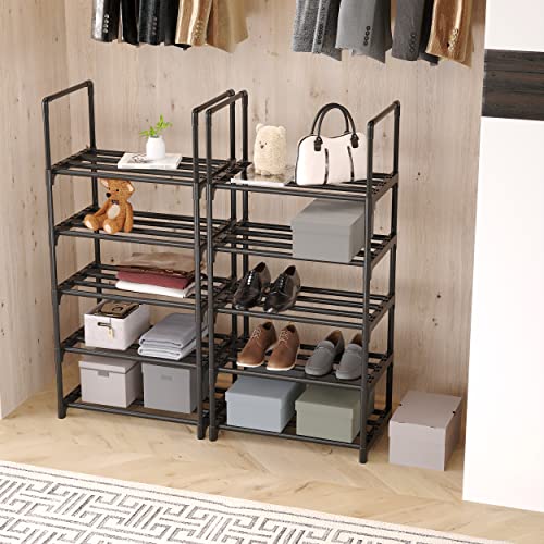 5-Tier Small Shoe Rack, Metal Stackable Kids Shoe Shelf Storage Zapateras Organizer,Narrow Shoe Rack Sturdy for Closet Hallway Entryway Living Room Bedroom (Black) - size: 5-Black