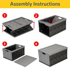 Glad Collapsible Storage Bin with Lid - 48L Foldable Plastic Box for Garage, Car Trunk, and Organization - Stackable Lidded Container with Handles, Grey - color: Grey