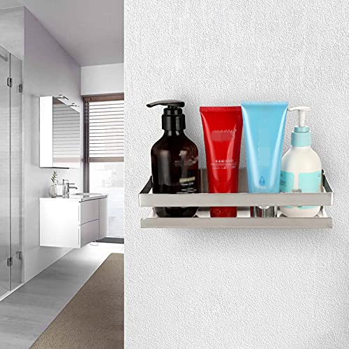 OwnMy 10 Inch Bathroom Shower Shelf Stainless Steel Bath Kitchen Basket Shower Caddy Rack, Rust Proof Metal Bathroom Storage Floating Shelves Wall Mounted Shower Corner Rectangular Shelf (Silver)