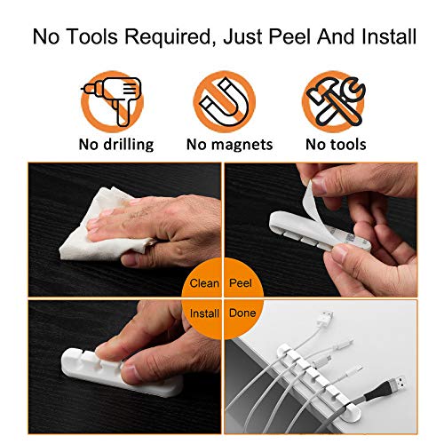 Cord Holder Cable Organizer Clips – Self Adhesive Cord Organizer for Desk, Car, Nightstands, Office, White Silicone Cord Keeper Cable Clips Wire Holders for Phone Charger Cords (7-5-3-1-1 Slots) - color: White