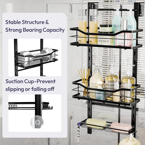 SWTYMIKI Over the Door Shower Caddy - 3 Tier Adjustable Shower Organizer Hanging with Soap Holder, No Drilling Stainless Steel Bathroom Rack Hanging for Body Wash, Shampoo, Soap, Razor, Black - color: Black-3 Tier